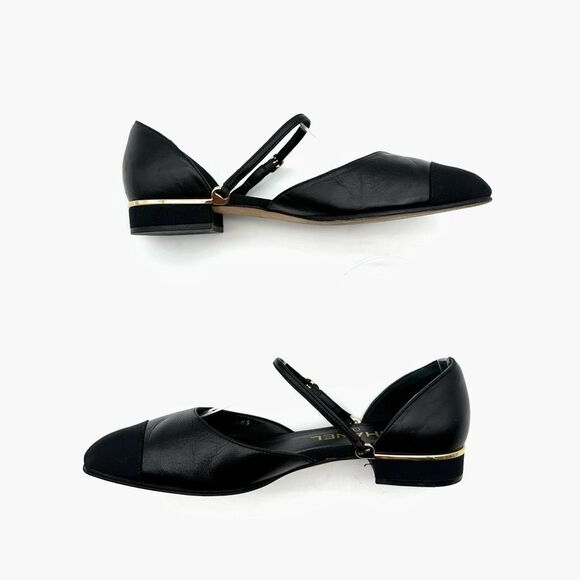 CHANEL Black CC Logo Mary Jane Ballet Flat Size 36.5 Leather Cap Pointed Toe - Picture 5 of 15